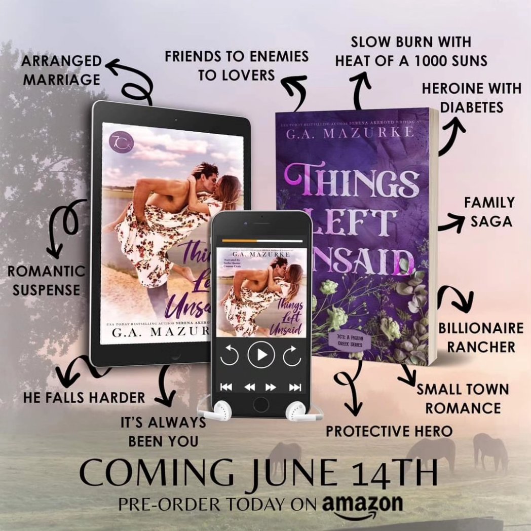 Cover Reveal!  @Serena_Akeroyd writing as @GAMazurke has entered her small town era! Releasing June 14th, Things Left Unsaid, book 1 in 7C’s A Pigeon Creek Series. #Bookthreads books2read.com/pigeoncreekOne…