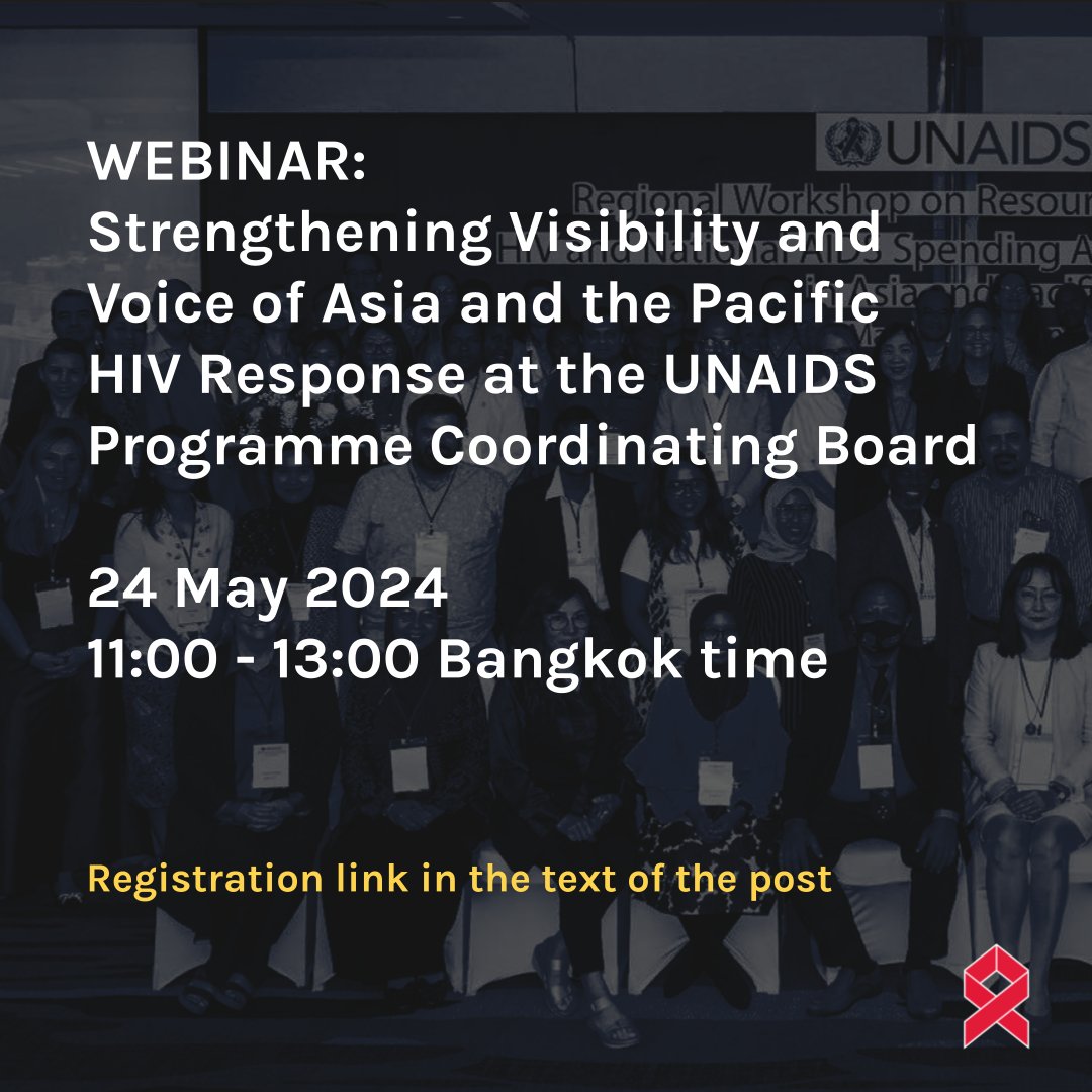 📢 Join us! Calling Asia Pacific civil society in HIV Response! 🌏 Join our webinar on May 24, 2024, 11:00 - 13:00 Bangkok time. Help us enhance the visibility of Asia Pacific in the PCB. Register: us02web.zoom.us/meeting/regist…