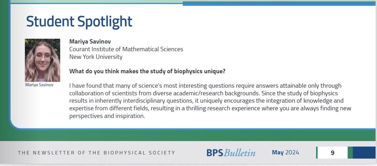 Wow! Honored to be featured in a Student Spotlight for the BPS May Bulletin 🤩 Thank you @BiophysicalSoc !!

You can find the rest of the bulletin here:
biophysics.cld.bz/Biophysical-So…