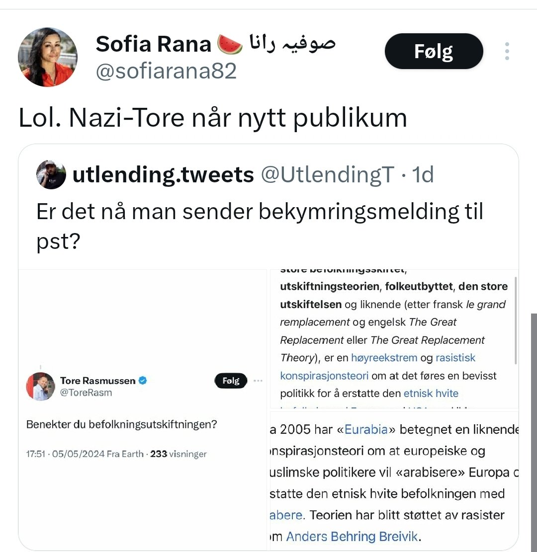 Rødt-politiker Sofia Rana tror det er en fornærmelse når hun kaller folk nazi, et retorisk grep hun bruker mot alle til høyre for Høyre 😅