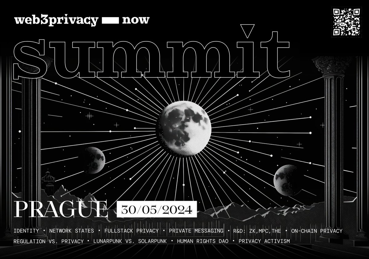 Piergiorgio Catti De Gasperi (@pg_cdg) on Twitter photo Honoured and excited to host <a href="/web3privacy/">Web3Privacy Now</a> Now Summit II in <a href="/Paralelni_polis/">Paralelni Polis #hardcore</a> ⚡️🖤
🗓️ May 30, Prague - 9am to 6pm
Info & registration: summit.web3privacy.info
Speak / sponsor: dm or comment
+30 Speakers: <a href="/sethforprivacy/">Seth For Privacy || Activate CTV + CSFS</a> x <a href="/FOUNDATIONdvcs/">FOUNDATION</a>, <a href="/mbauwens/">Michel Bauwens</a> x wiki.p2pfoundation.net, Honoured and excited to host <a href="/web3privacy/">Web3Privacy Now</a> Now Summit II in <a href="/Paralelni_polis/">Paralelni Polis #hardcore</a> ⚡️🖤
🗓️ May 30, Prague - 9am to 6pm
Info & registration: summit.web3privacy.info
Speak / sponsor: dm or comment
+30 Speakers: <a href="/sethforprivacy/">Seth For Privacy || Activate CTV + CSFS</a> x <a href="/FOUNDATIONdvcs/">FOUNDATION</a>, <a href="/mbauwens/">Michel Bauwens</a> x wiki.p2pfoundation.net,