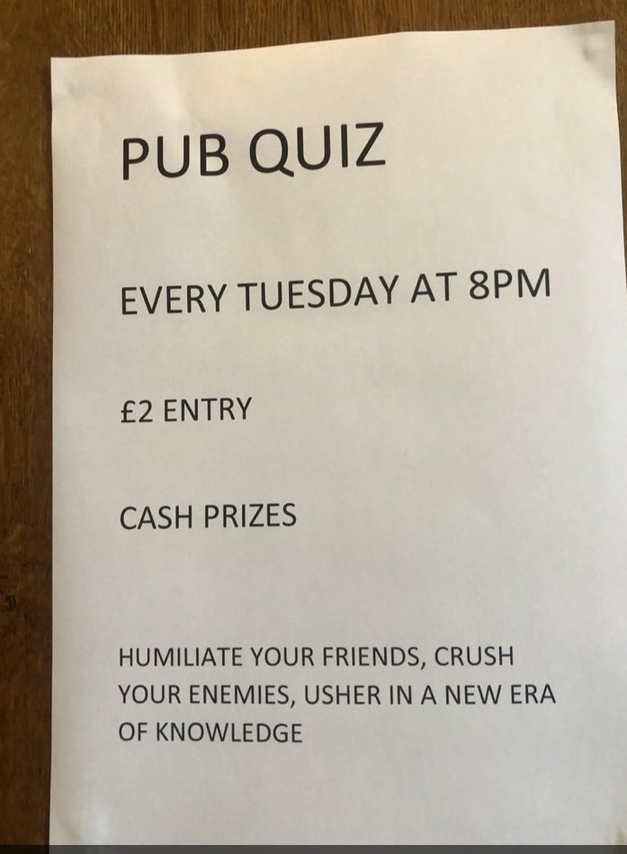 The right way to advertise a pub quiz.