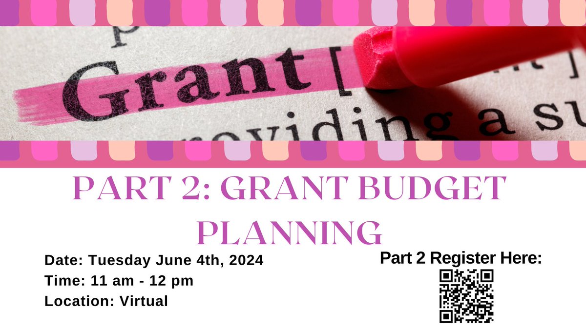 Coming up this June! Grant Budget Planning: Unsure about what types of expenses to budget for? This workshop will cover the basics of how to create a feasible research grant budget. *Delivered Virtually* Register Here: docs.google.com/forms/d/e/1FAI…