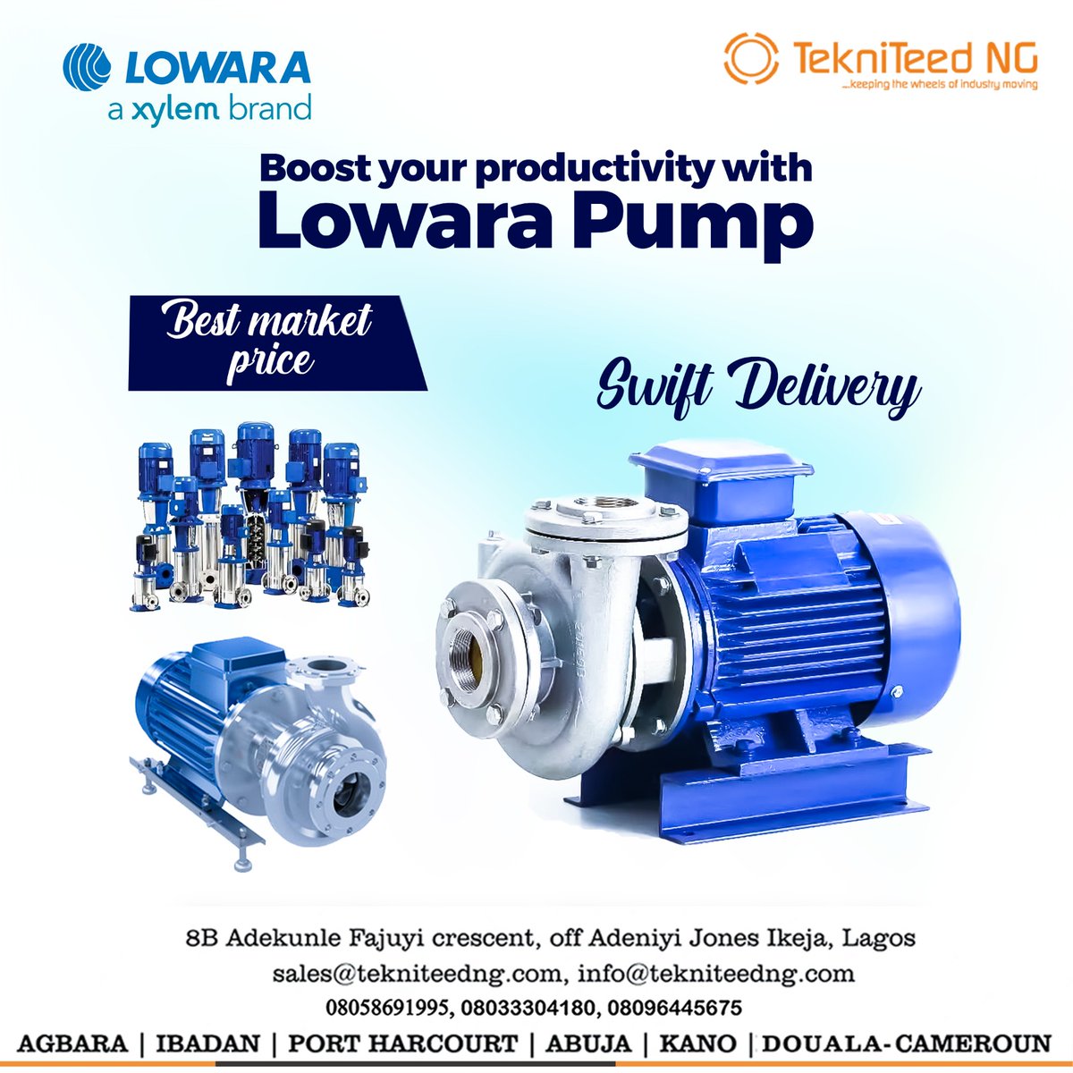 Upgrade to @Lowara pump today and watch your productivity soar!

Contact us today:
+234-8058691995, 08033304180, 08096445675
Email: sales@tekniteedng.com, info@tekniteedng.com
#LowaraPump #WaterPump #IndustrialPumps #EfficientPumps #WaterManagement #WaterInfrastructure