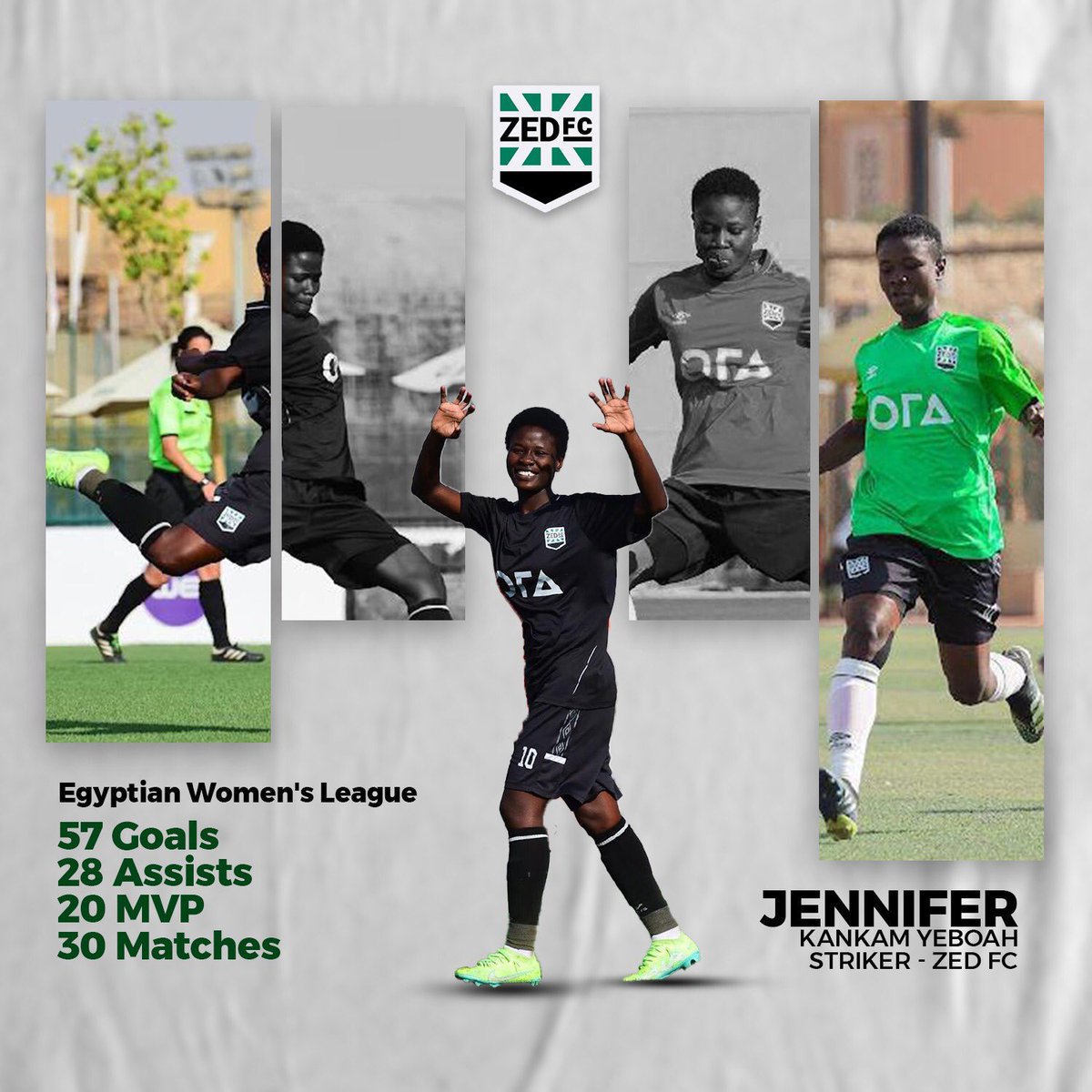 #GhanaiansAbroad 

Jennifer Kankam Yeboah finished this season as Egyptian League Golden boot winner with 57 Goals in 30 Matches. 

She also has  28 assists and 20POTM Awards. 

What an incredible season you’ve had @JenniferKankam3 💯🌟