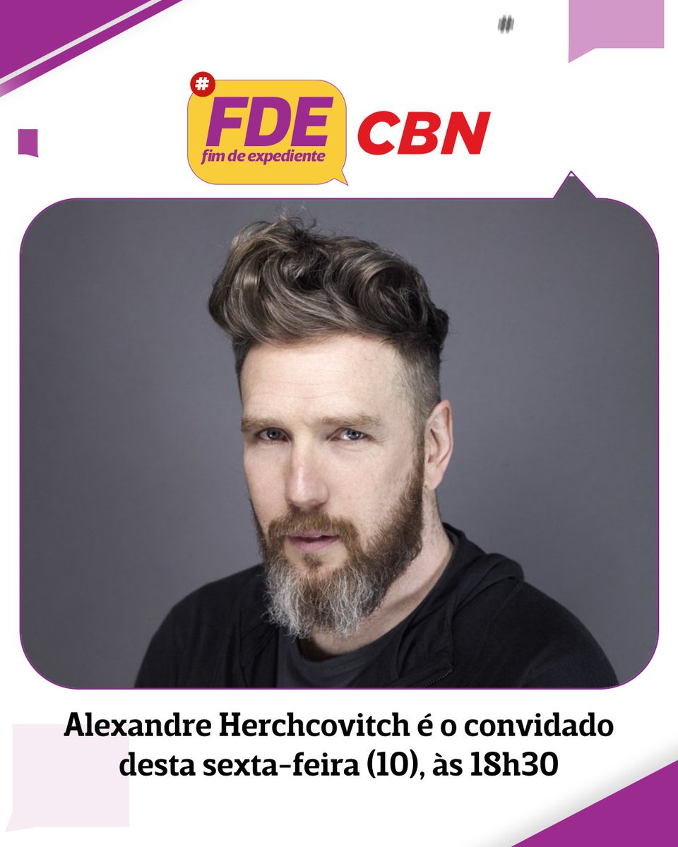 O estilista Alexandre Herchcovitch é o convidado de <a href="/danstulbach/">Dan Stulbach</a>, <a href="/tecomedina/">Teco</a> e Zé Godoy (<a href="/Artedeandar/">José Godoy</a>) para o <a href="/fdecbn/">Fim de expediente</a> desta sexta-feira (10). Acompanhe, a partir das 18h30, pelo site, app ou Youtube da CBN. #NoArNaCBN