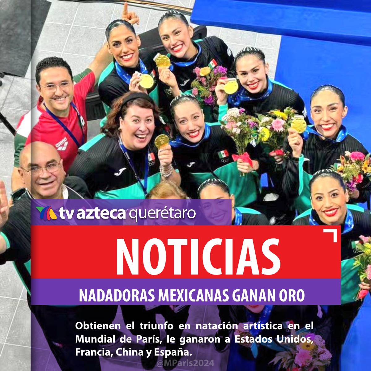 ¡Orgullo nacional! 🤩🤩 Nuestras hermanas mexicanas están en la cima, con este triunfo pusieron a México en el mapa nuevamente en los Juegos Olímpicos en #NataciónArtística. 👏👏🙌  

¡Las sirenas mexicanas haciendo historia! 🏊‍♀️🏊‍♀️

#TvAztecaQuerétaro #CopadelMundo #París