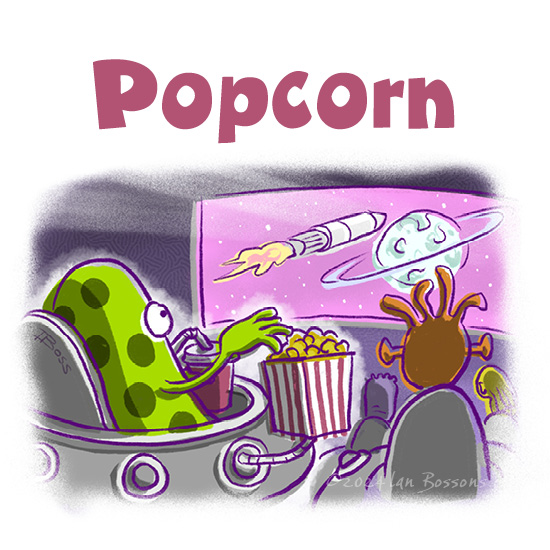 Going to the movies, just isn’t the same without some pop and popcorn. @AnimalAlphabets #AnimalAlphabets #alien #popcorn #illustration #cartoon #scifi #art #digitalart #illustrator #artchallenge #weeklyartchallenge