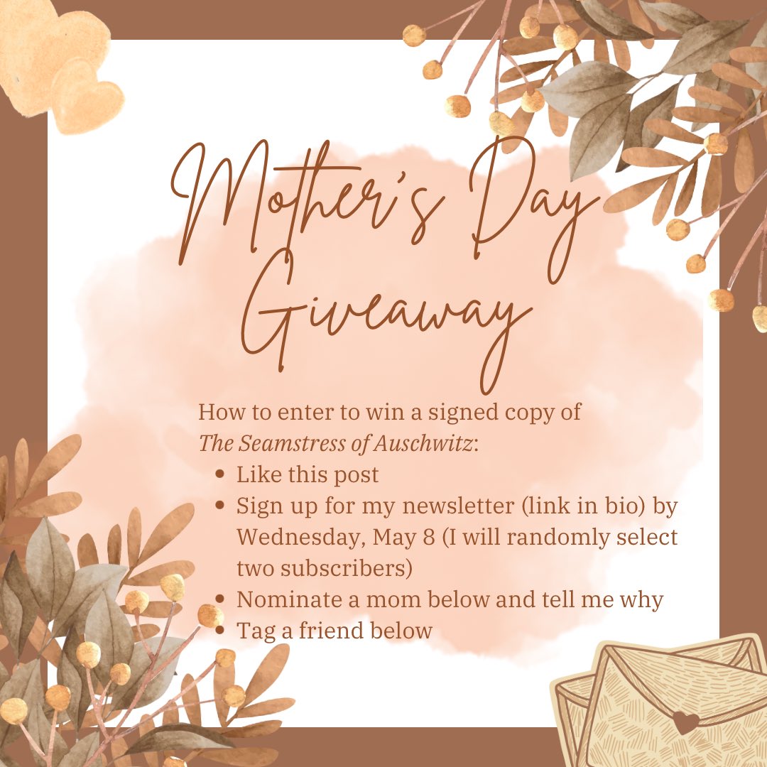 BOOK GIVEAWAY! 📚☺️💐#bookgiveaway #BookTwitter #ReadingCommunity #readers #MothersDay #mothers #historicalfiction #newsletter #womenfiction #WWII #books