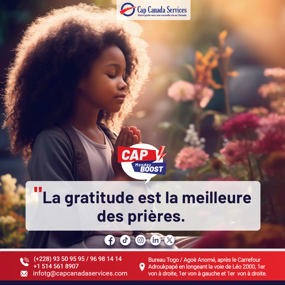 CapCanadaTogo's tweet photo. Bon matin ! Comment vas-tu ?
Savais tu qu'une façon d'espérer et d'avancer dans la vie, c'est de toujours rendre grâce à L'univers pour tout ?  

Bonne semaine de gratitude ! https://t.co/YB8bvMyGNr