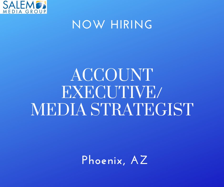 Salem Media Group is hiring an Account Executive/Media Strategist in Phoenix, AZ. For more information about this opportunity & to apply online, please visit careers-salemmedia.icims.com/jobs/3169/acco…. #job #media #radio #sales #digital #broadcast #hiring #salemmediagroup #salesjobs #phoenixjobs