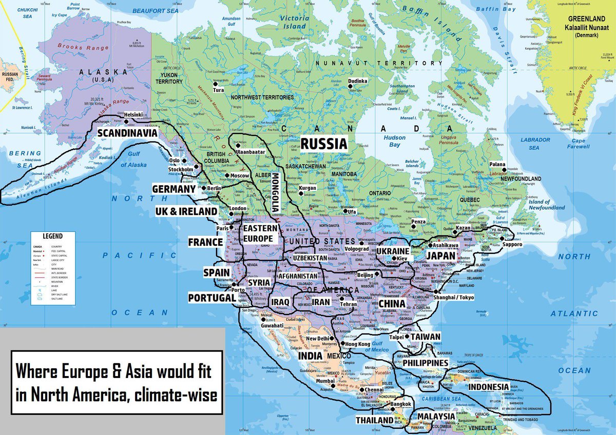Fun #map compares #climate in European & Asian countries with North and Middle America. HT triton1982 from reddit