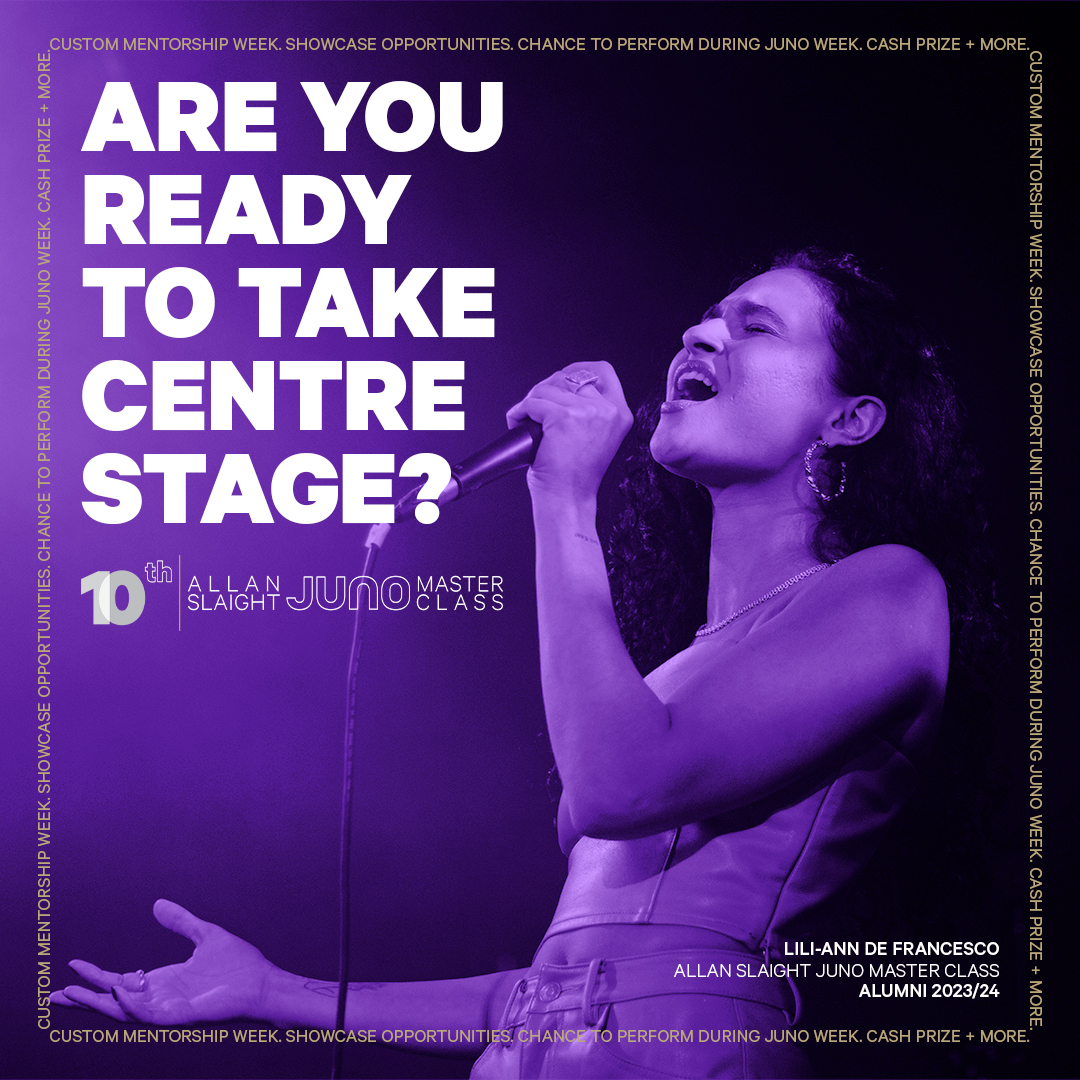 TheJUNOAwards's tweet photo. Applications for the 10th annual Allan Slaight #JUNOMasterClass close tomorrow! 

Apply now and take the next step in your music career! https://t.co/MYIodA0KSE https://t.co/ZsaMCOzg5d
