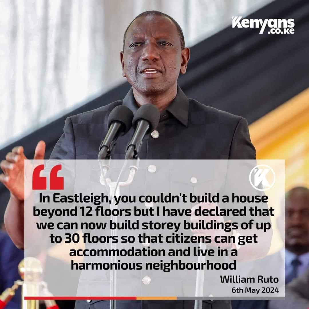 Our beloved CiC, Civil Engineer, Professor of Urban Planning, President of Republic of Kenya, His Decreeness, Excellency Dr. William Ruto. Let it be known, it is so decided. Eastleigh will look like Shanghai, New York. Aye, mebatia ruhusa wariah tajenga bahala yake kama ulaya.🚶🏾‍♂️