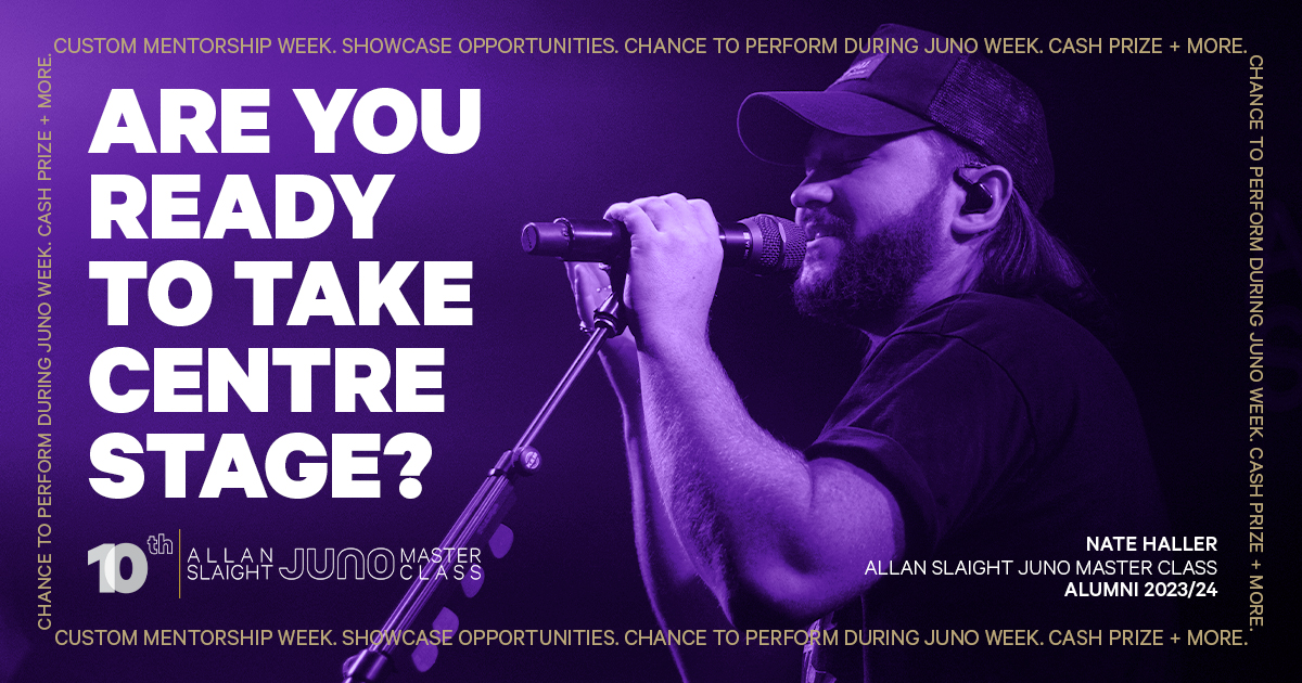 TheJUNOAwards's tweet photo. Attention artists &amp; groups! Submissions for the Allan Slaight #JUNOMasterClass are now open! To apply visit: https://t.co/MYIodA0KSE https://t.co/MMptse3Bj3