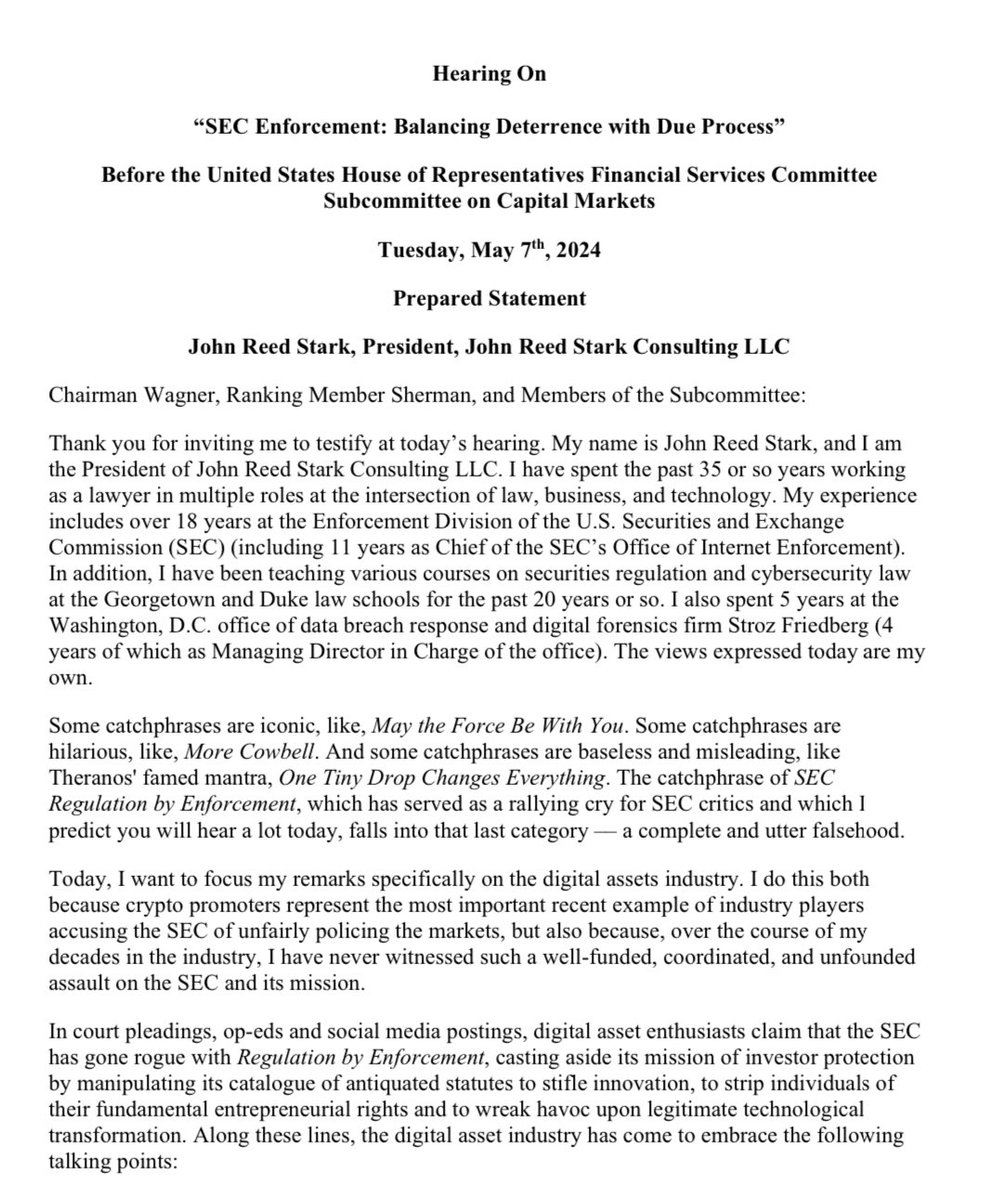 Here is a link to my written testimony at 10:AM tomorrow before the United States House of Representatives Financial Services Committee, Subcommittee on Capital Markets, in a Hearing Entitled: “SEC Enforcement: Balancing Deterrence with Due Process”…