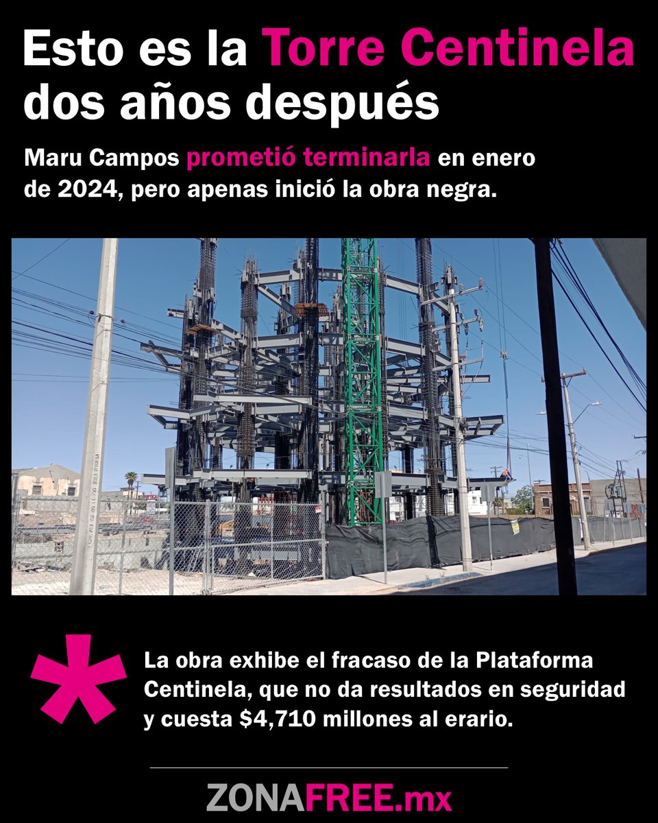 #Chihuahua Dos años después, apenas inicia la obra negra de la Torre Centinela.

—@MaruCampos_G prometió terminar el edificio de 20 pisos en enero. Incumplió.

—La obra refleja el fracaso en seguridad de la Plataforma Centinela de $4,710 millones.

👉 zonafree.mx/2024/05/06/dos…