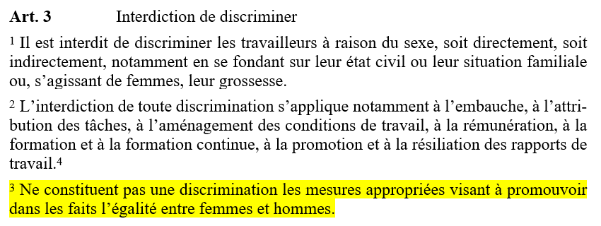 On rappellera à toutes celles et tous ceux qui  associent la dernière décision du <a href="/PSValaisRomand/">PS Valais Romand</a> à de la discrimination envers les hommes, que la "loi fédérale sur l’égalité entre femmes et hommes" dit ceci :⤵️