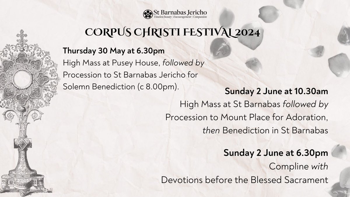 A look ahead to Corpus Christi in the parish...end of May/beginning of June...do come along. We'll be joining on Thursday 30 May with @PuseyHouse