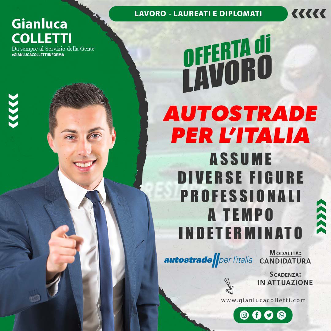 GianluColletti's tweet image. #AUTOSTRADEPERLITALIA - #Assume diverse figure professionali a #tempo #indeterminato. #gianlucacollettiinforma
👉🏻 gianlucacolletti.com/galleriagianlu…