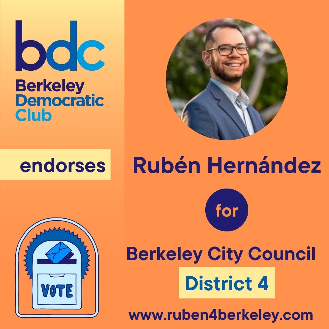 BDC proudly endorses Rubén Hernández for Berkeley's D4 city council seat! The special election is on May 28. You must be registered by May 13 in order to vote if you live in D4. See this link for district look up and more info on how to vote. berkeleyca.gov/your-governmen…