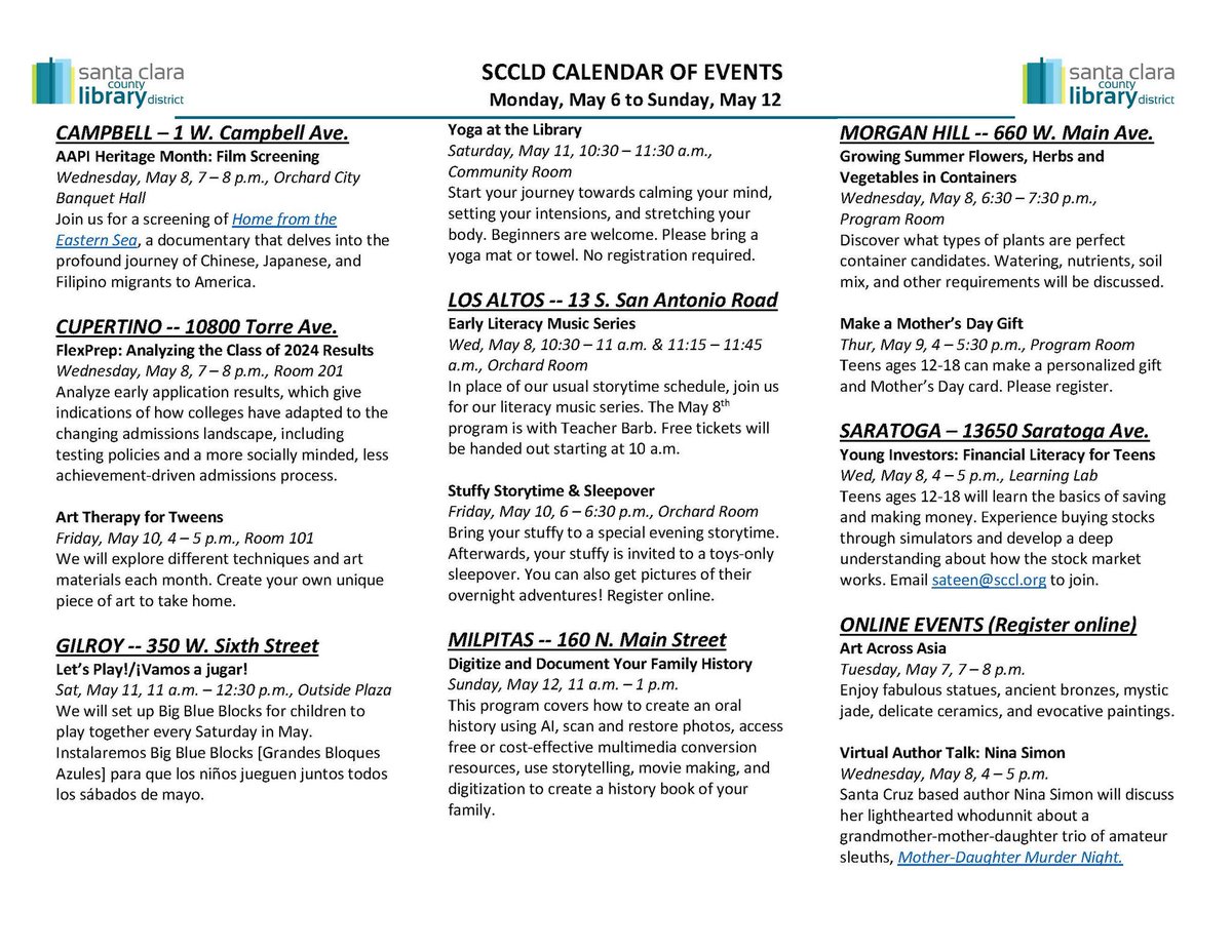 We have a lot of free programs centered on Asian American Pacific Islander Heritage Month. Find our full calendar at sccld.org/events/
