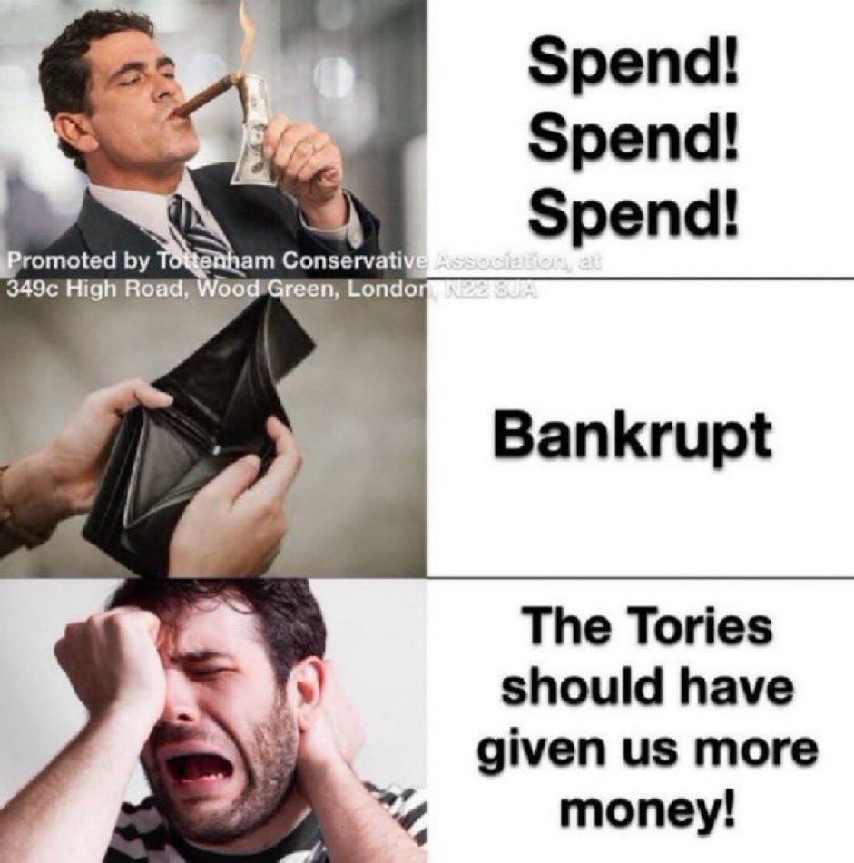 The three stages of a Labour run council. Labour have already bankrupted: Slough council Croydon council TFL Birmingham council Nottingham council Don’t let them bankrupt the UK