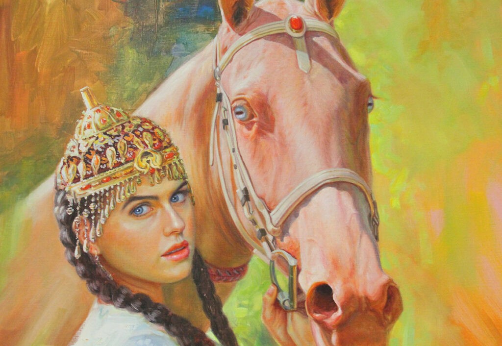 Every few months I like to remind myself of the time that traditional culture propaganda painters in Turkmenistan used Alexandra Daddario as their model for a classical female Turkmen beauty