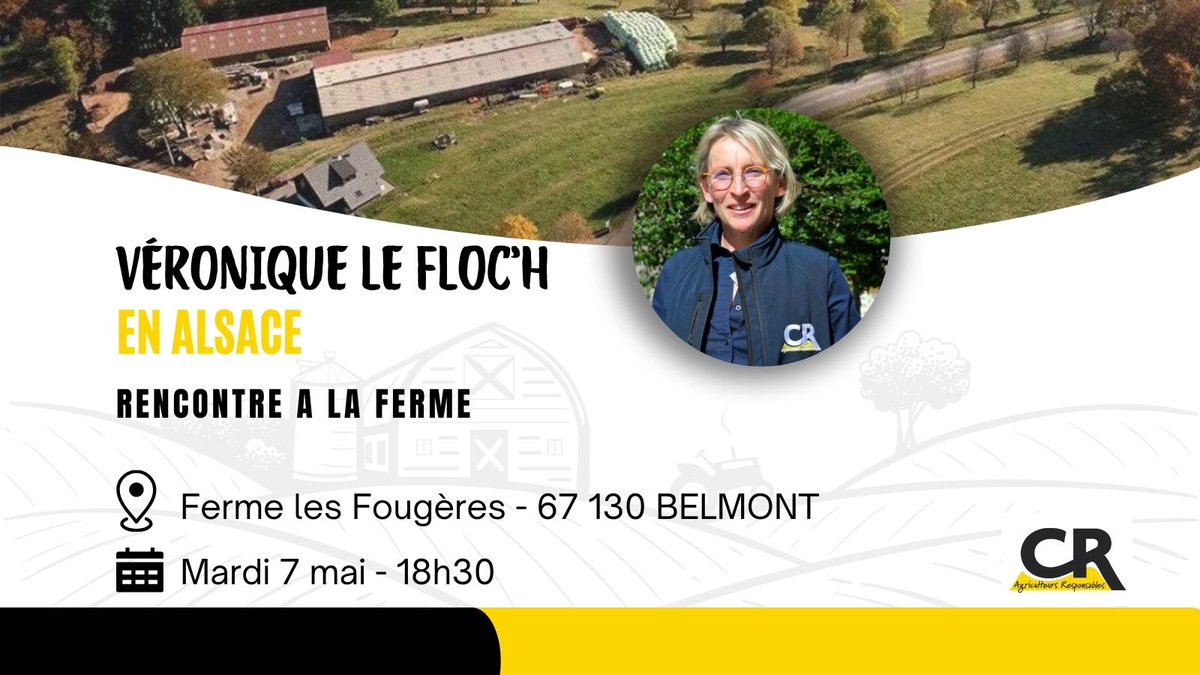 RENCONTRE A LA FERME 🚜🌾
Véronique Le Floc'h sera en #Alsace le mardi 7 mai. Agricultrices, Agriculteurs de la région, venez à la rencontre de la Présidente de la Coordination Rurale 🟡⚫️
#coordinationrurale #basrhin #grandest @afpfr @bleualsace @F3Alsace @dnatweets @VeroLefloch