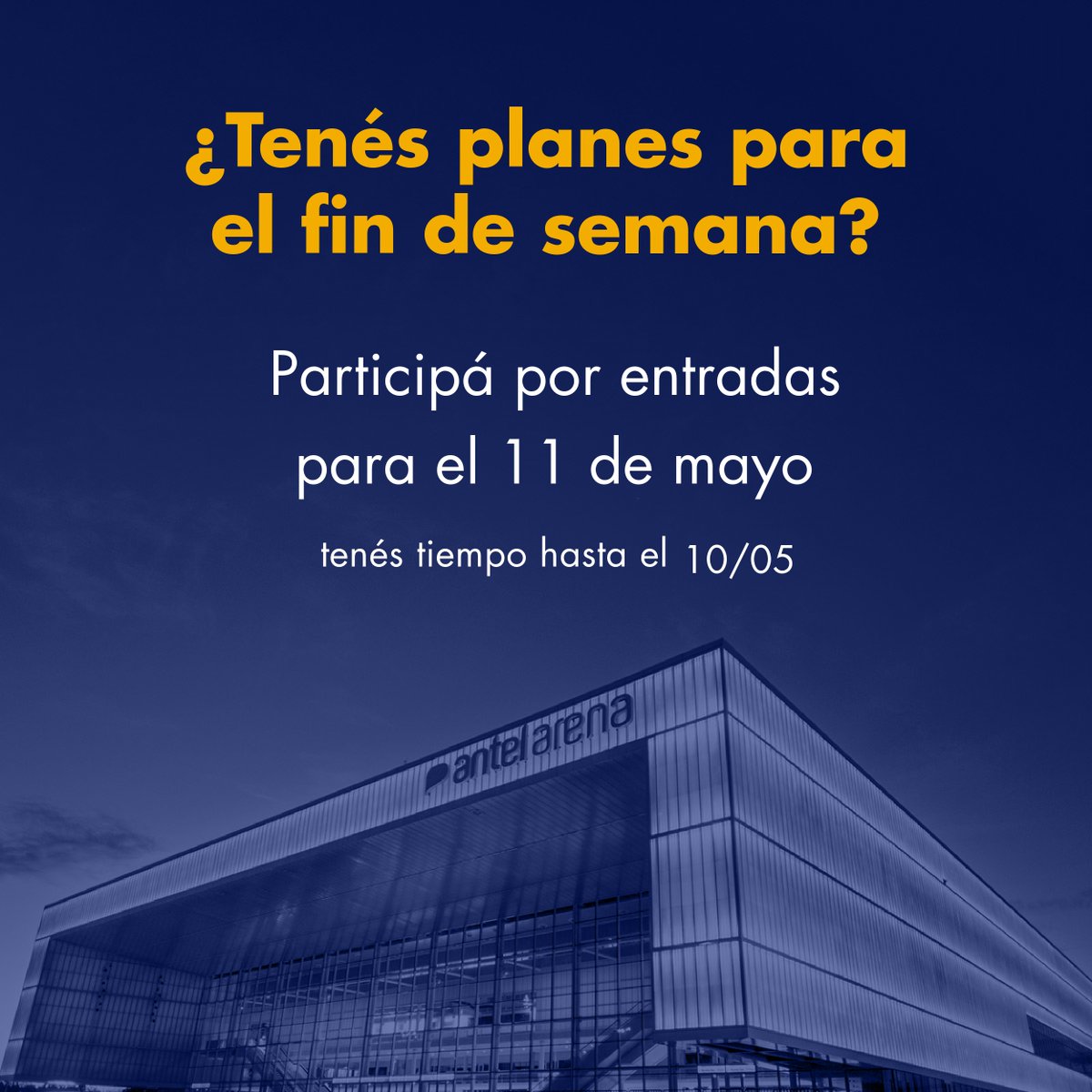 ¡Te regalamos entradas dobles para el show del 11 de Mayo en el @antelarena! 🎁 Registrate en la app MiAntel o en: antel.com.uy/miantel.