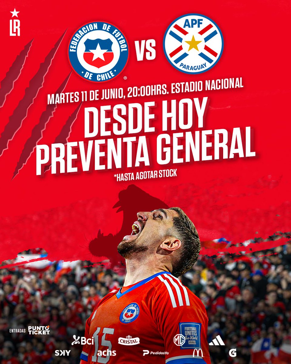🎟️🇨🇱 ¡Atención hinchas de #LaRoja! 🚨 A partir de hoy, ¡Comienza preventa general para nuestro próximo amistoso contra Paraguay! 🏟️ No te quedes fuera y asegura tu lugar en puntoticket.com ¡Corre que se agotan! ⚽

#SomosLaRoja