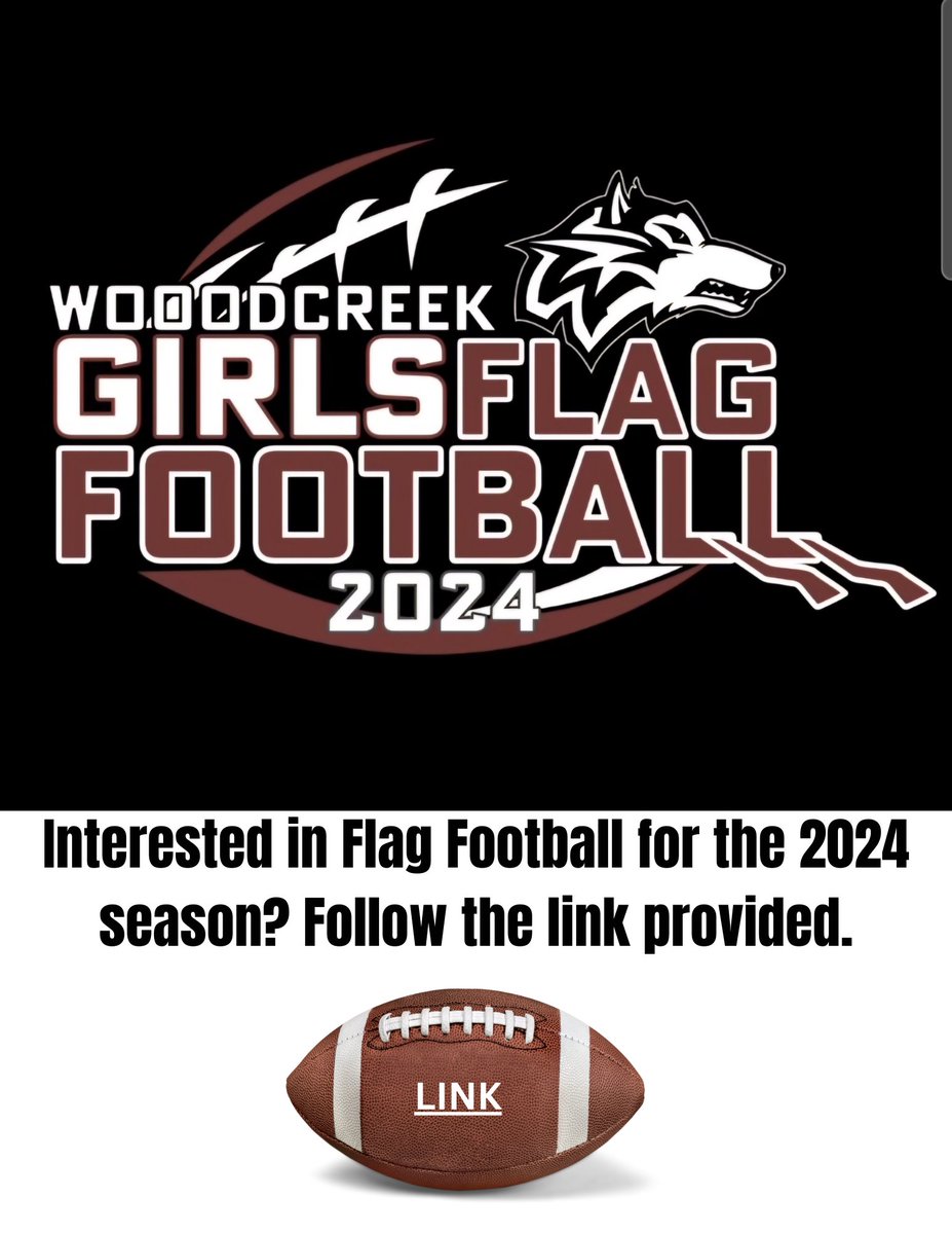 Flag Football: All girls interested in trying out for the 2024 flag football team, please fill out this interest form bit.ly/2024girlsflagf…  Tryouts will be August 5th, 6th, and 7th at 6:30 AM in the WHS Stadium.