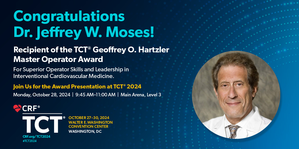 Join us in celebrating Dr. Jeffrey Moses—a dedicated clinician and mentor extraordinaire! 🌟 We're thrilled to honor his remarkable contributions by presenting him with the prestigious Master Operator Award at #TCT2024. Let's applaud his unwavering commitment to technical