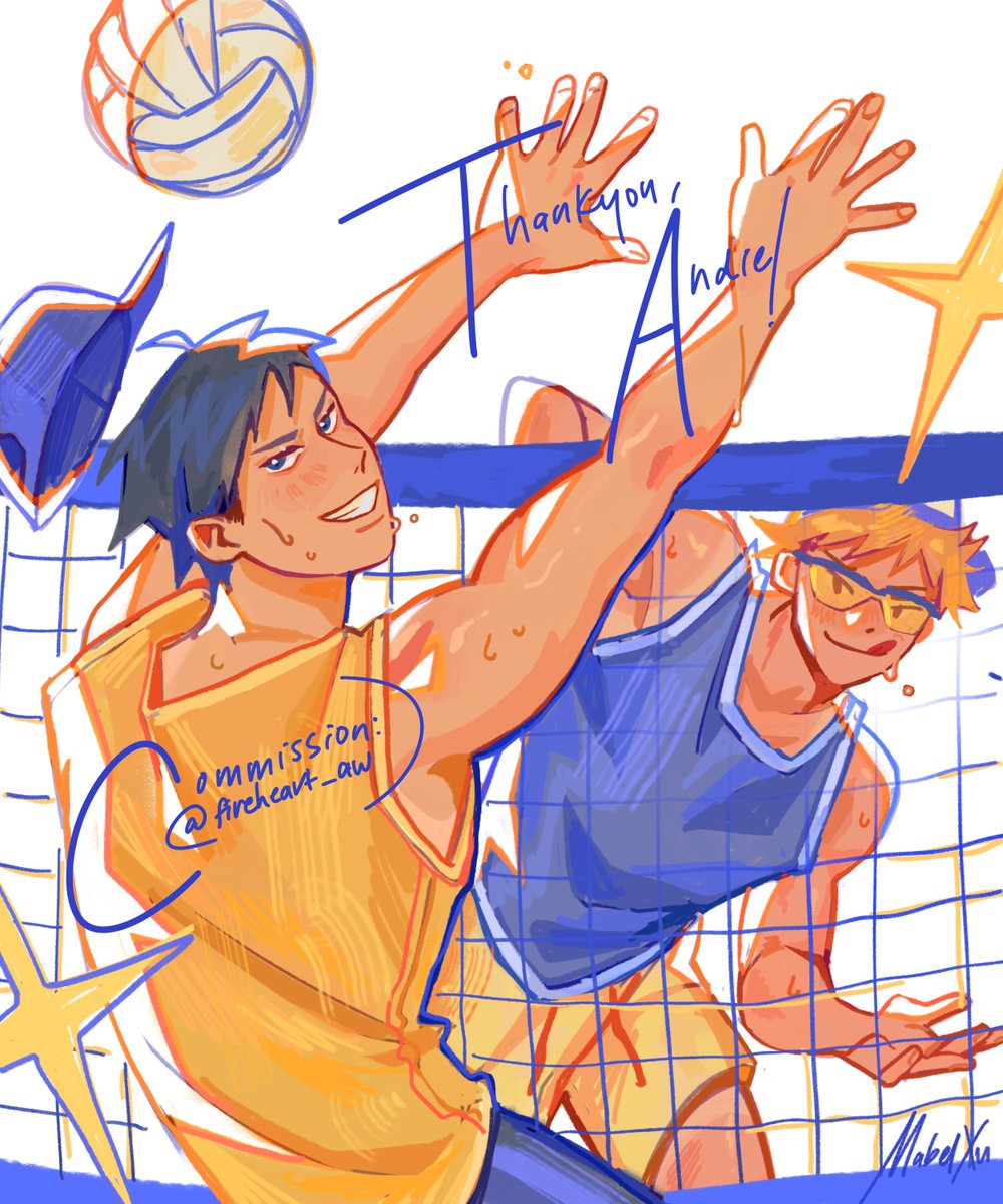 nothing like some kagehina beach volleyball to get the week started PERFECT!! 

I am ✨obsessed✨with this comm from @drawnbymabel!!! Oh my gosh the way Mabel captured their competitiveness and love in this piece. LOVE SO MUCH!! 

💙🧡Thank you beloved, Mabel!!🧡💙