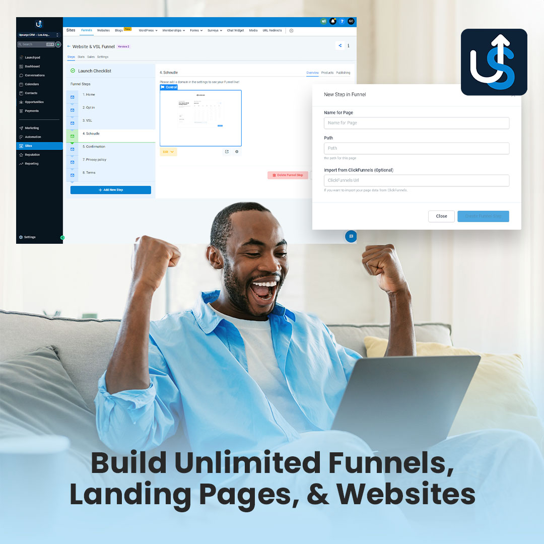 Drag & Drop all of your website & Upsurge CRM elements with our page builder. Build beautiful, mobile-friendly, fast-loading funnels & websites within your Upsurge CRM account. Connect your domains & off you go!