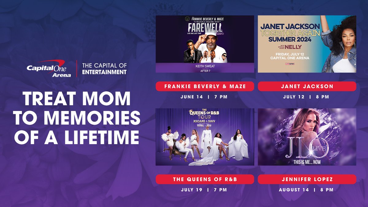 Treat Mom to memories of a lifetime this Mother's Day with tickets to these upcoming shows at Capital One Arena! 💜 🎟️: bit.ly/3WoeE81