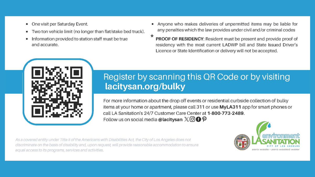 It’s time to get rid of those unwanted bulky items that have been taking up space around your home. 🛋️🛏️

@LACitySAN will be accepting bulky item waste at five locations across the city on Saturday, 5/11.

➡️ lacitysan.org/bulky