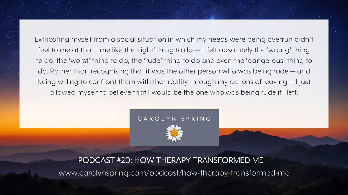 It’s taken me a long time to recognise that it’s not okay to be treated badly. It’s taken even longer to actively do something about it. Listen to the podcast to find out more: carolynspring.com/podcast/podcas…
#TherapistsConnect