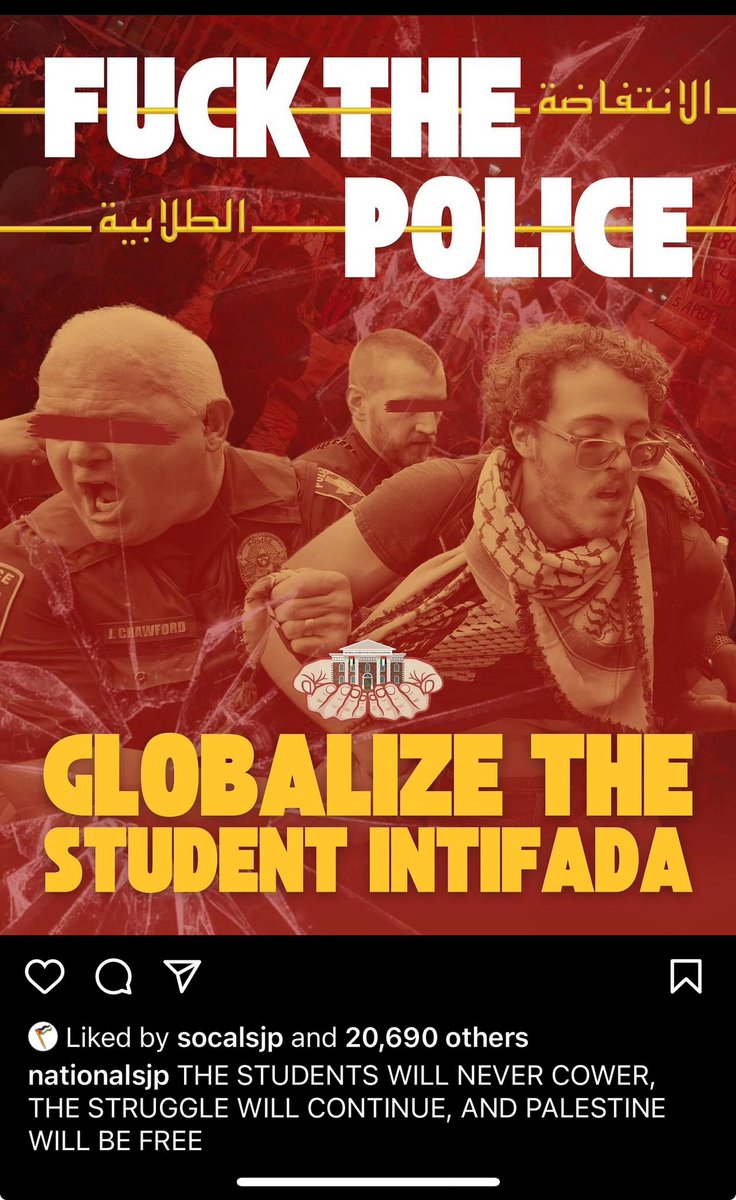 kingharleypup's tweet image. This "movement" is not about #Palestine.  These #radicalized kids and their professors who groomed them want to "globalize the antifada" and destroy our institutions and our country. They are inciting violence and encouraging rage on our #Police who risk their lives to maintain