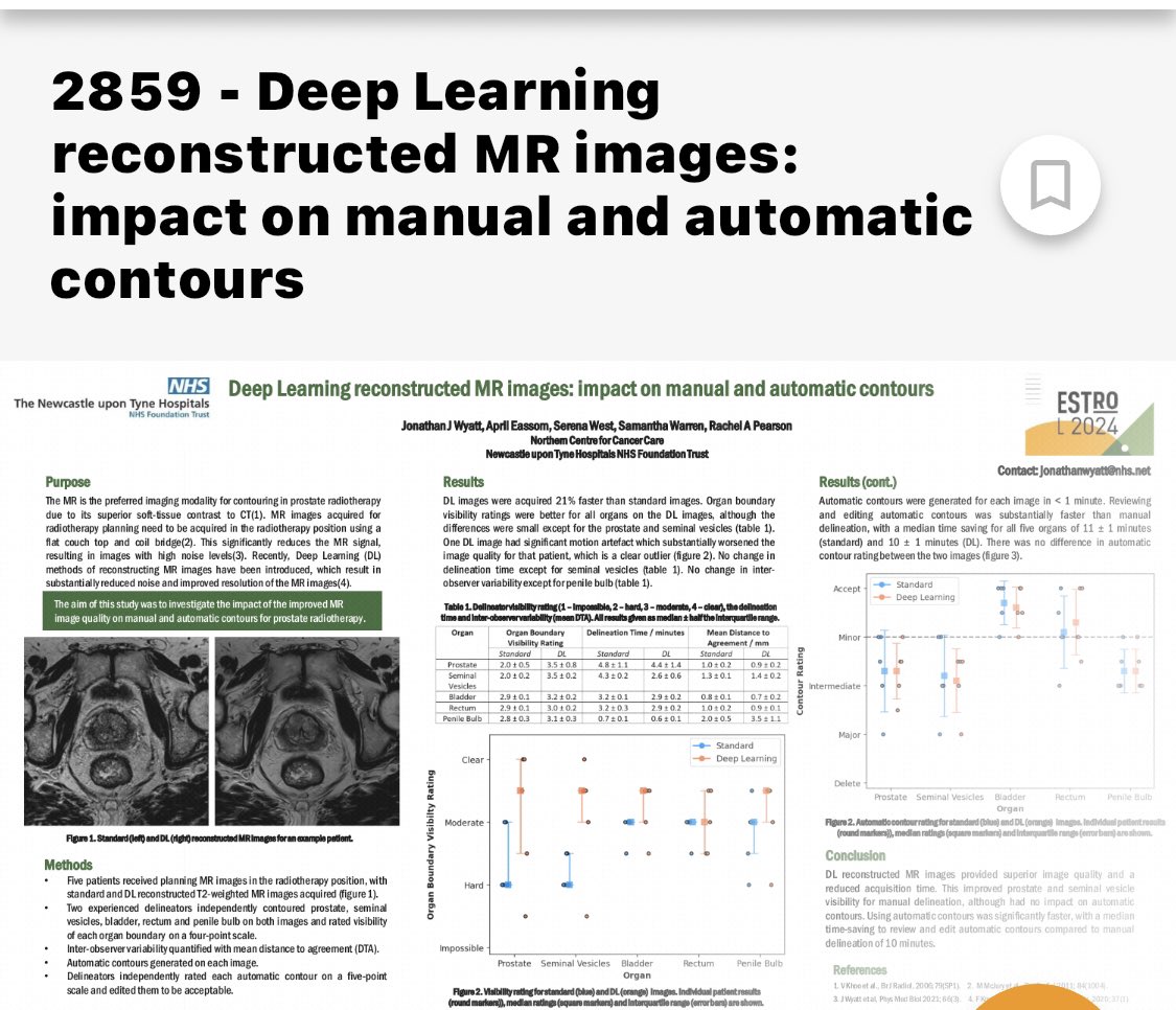 Deep learning reconstruction of planning MR provided superior image quality for quicker prostate delineation- nice piece of work from the @NcccOncology interdisciplinary Radiotherapy team -JJ Wyatt, April Eassom, Sam Warren, @Serena_C_West @NuTHResearch