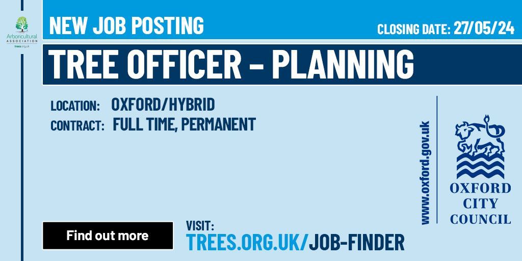 New Job Opportunity🌳 Tree Officer- Planning 💼 Oxford City Council 📍 Oxford/Hybrid 📃 Full-time, Permanent View vacancy: buff.ly/3UJgijA Check out all the Arb Job vacancies: buff.ly/3Iv6F0Q
