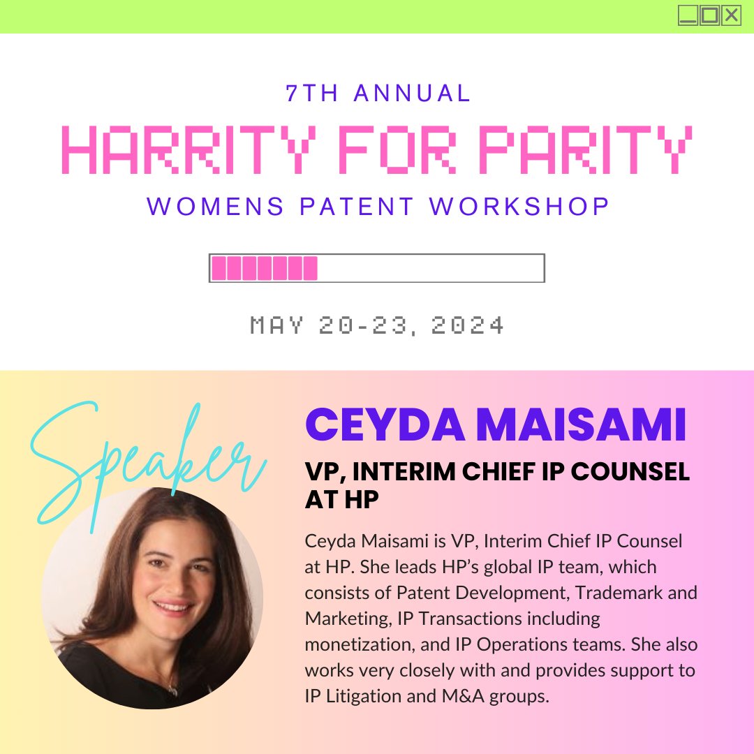 We are so excited to announce that Ceyda Maisami will be joining us as a speaker for the upcoming Harrity for Parity Women's Patent Workshop! 
For more details, visit harrityllp.com/diversity/harr…

#HarrityForParity #DiversityInLaw #WomenInPatentLaw #WomenInIP #WomenInEngineering