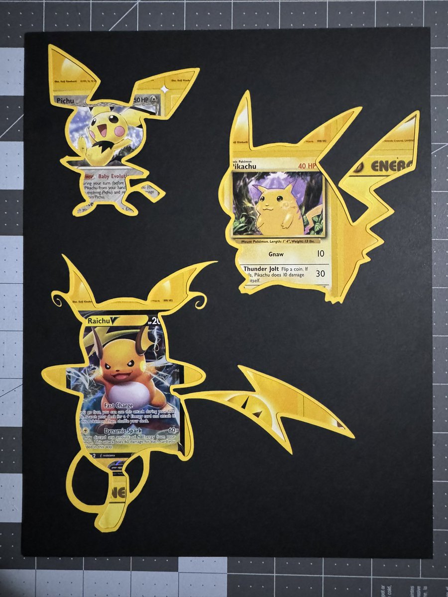 Another trio piece featuring some of the original art and base set energies! #pokemon #pokémon #pokemoncards #pokemontcg #pokemoncommunity #pokemonart #pokemonartwork #pokemonartist #pichu #pikachu #raichu #starterpokemon #electric #energycards #baseset #basesetpokemon #kanto