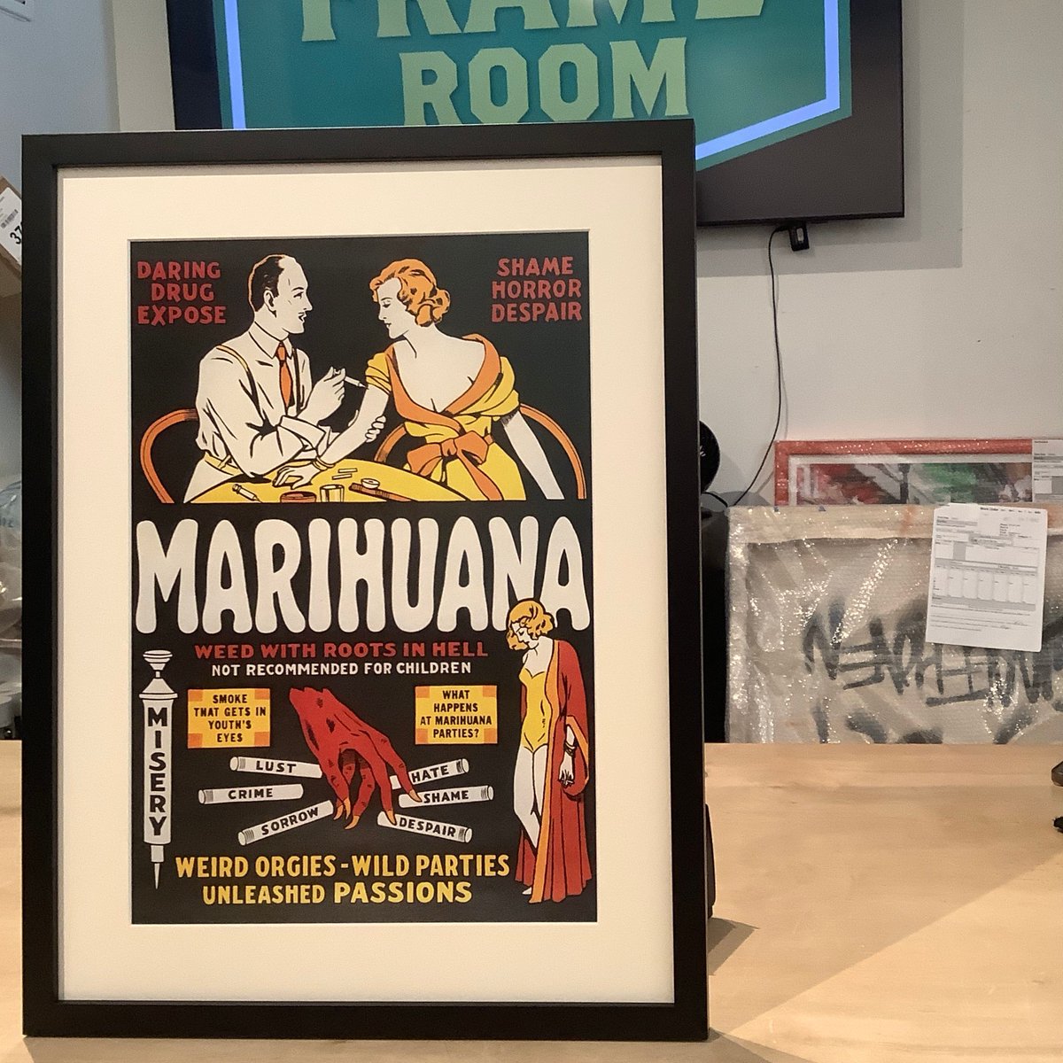 Weed out your old posters from your collection and bring them to us to frame!

#theframeroom #customframes #customframing #customframer #customframeshop #frameshop #fellspoint #baltimore #marijuana #poster #reefer #madness