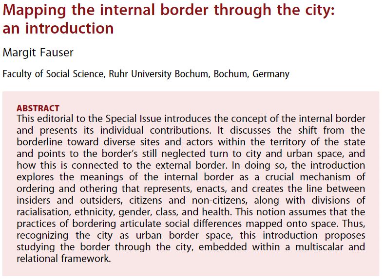 #ERSNew🐣 

@margit_fauser introduces the Special Issue 'Mapping the Internal Border'. It discusses the concepts of the #InternalBorder, presenting the SI's individual contributions to this theme.