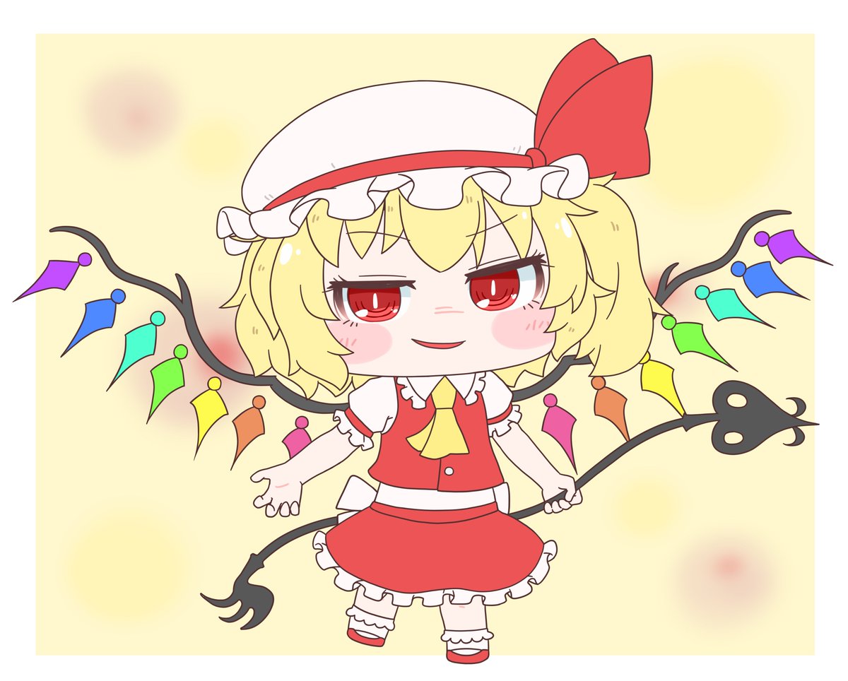 flandre scarlet 1girl solo looking at viewer smile open mouth short hair simple background  illustration images