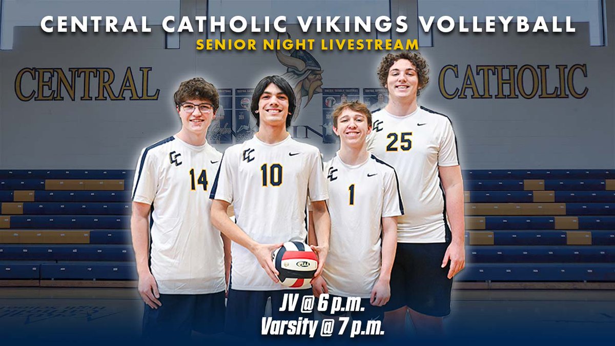 Tonight is Senior Night for Central Catholic Volleyball! Watch the team take on North Catholic in Alumni Hall! #RollVikes 🏐 JV: 6 p.m. Varsity: 7:15 p.m. Tune in to the livestream: youtube.com/watch?v=5bzZ-S…