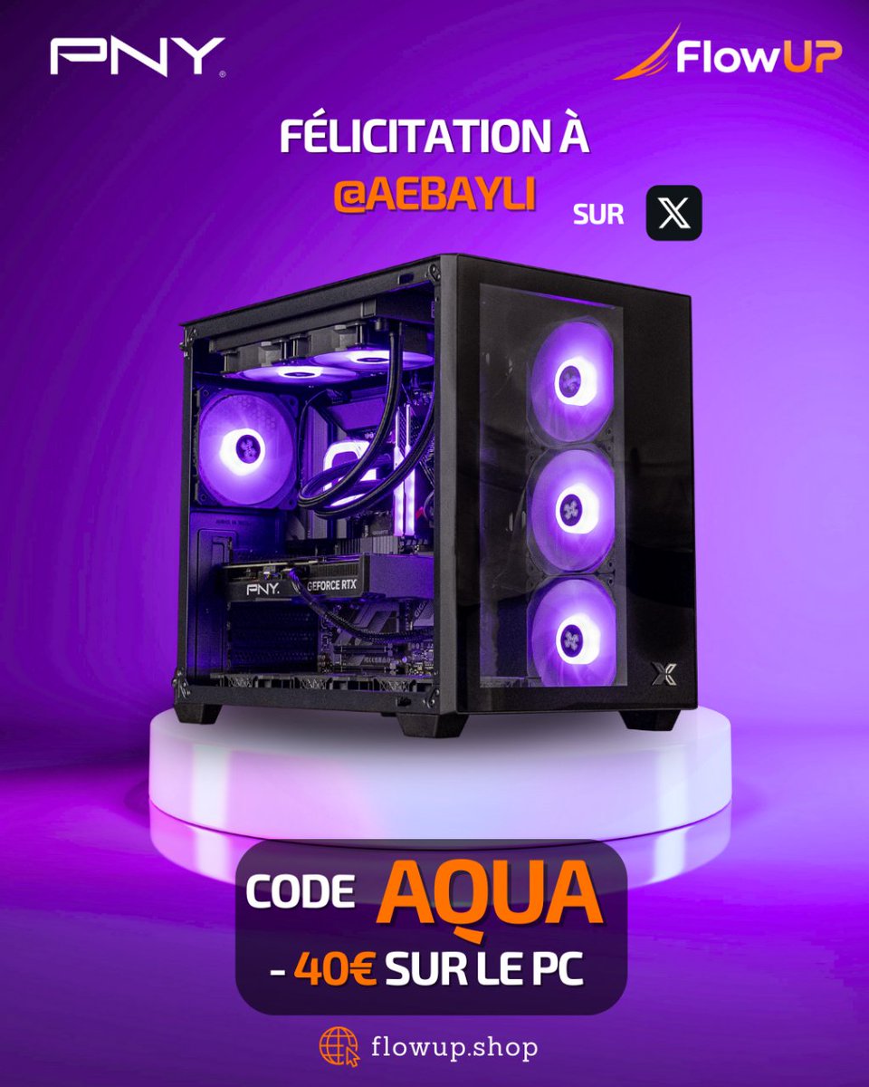 Félicitations à @aebayli pour avoir gagné le PC aqua du concours avec @PNYFrance ! 🥳 Vous pouvez également utiliser le code AQUA pour obtenir -40 euros à l'achat du PC aqua sur notre site 👉flowup.shop/r/c8o A très vite pour d'autres jeux concours 🔥