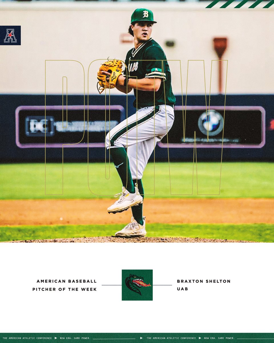 ⚾️𝗣𝗶𝘁𝗰𝗵𝗲𝗿 𝗼𝗳 𝘁𝗵𝗲 𝗪𝗲𝗲𝗸⚾️ Braxton Shelton x @UAB_Baseball #AmericanBSB