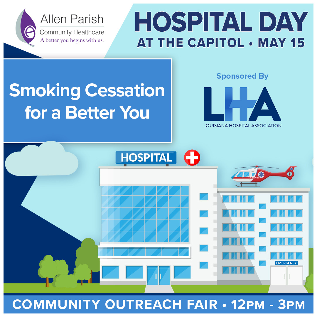 Visit LHA’s Community Outreach Fair on 5/15 to learn how Allen Parish Community Healthcare is increasing its community’s quality of life with a program focused on chronic care management/annual wellness visits. #LaHospitalDay #CaringForPatients #StrengtheningCommunities